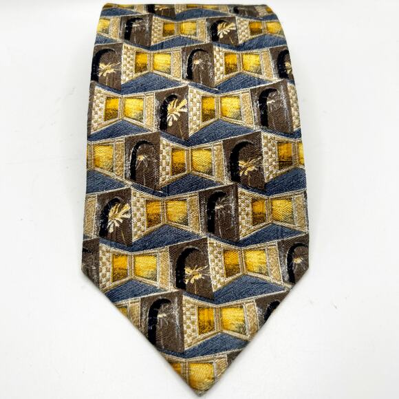 Vintage Ermenegildo Zegna 100% Silk Architecture Print Mens Tie Made in Italy - Picture 1 of 6